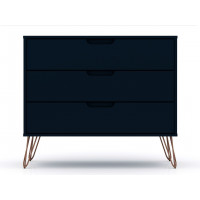 Manhattan Comfort 103GMC4 Rockefeller Mid-Century- Modern Dresser with 3- Drawers in Tatiana Midnight Blue